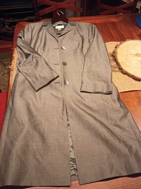 Vintage Talbots Women's Gray Long Trench Coat Pant Suit